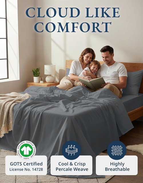 LANE LINEN 100% Organic Cotton Twin Bed Sheet Set - Soft, Comfy, Naturally Cooling Percale Weave | Charcoal Color