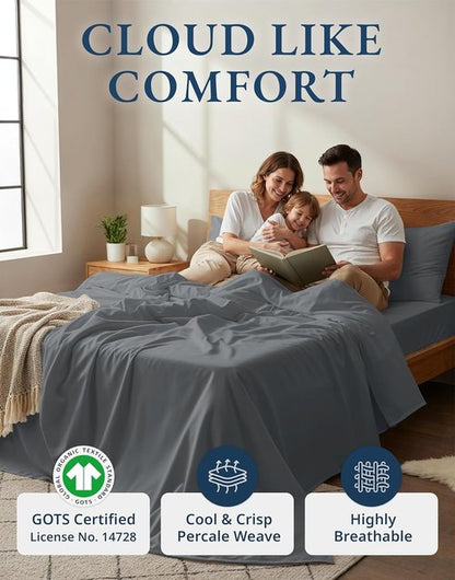 **LANE LINEN Organic Cotton Queen Bed Sheets - Soft, Naturally Cooling Percale | Charcoal, 15" Deep Pocket**