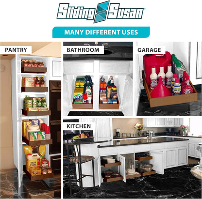 SlidingSusan Drawer Organizer - Soft Close Pull-Out Shelf for Kitchen & Pantry | Natural Walnut, 16” x 21”