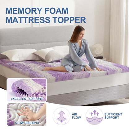 Eiayeebil 4 Inch Memory Foam Mattress Topper, 5-Zone Twin XL Mattress Pad Gel Infused Bed Foam Topper for College Dorm, Soft Bed Topper Purple, CertiPUR-US Certified, Twin XL Size