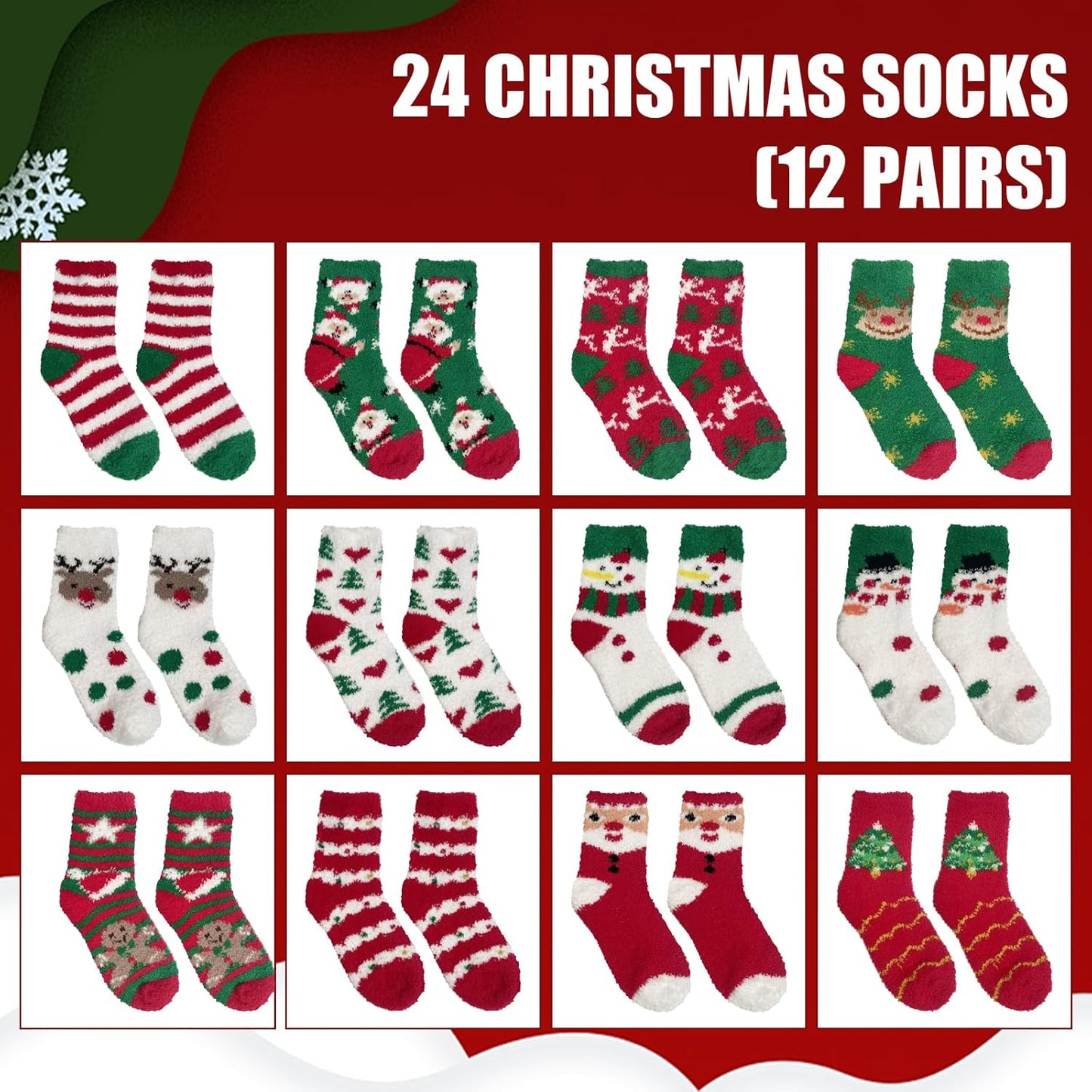 Skiennix Christmas Fuzzy Sock Advent Calendar - 12 Days of Cozy Socks for Adults & Kids | Perfect Holiday Gift