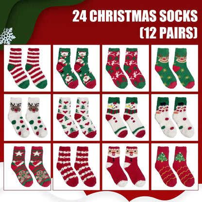 Skiennix Christmas Fuzzy Sock Advent Calendar - 12 Days of Cozy Socks for Adults & Kids | Perfect Holiday Gift
