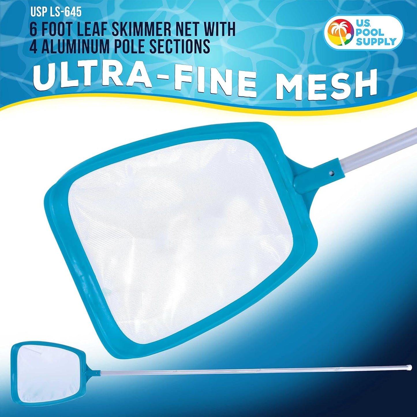 U.S. Pool Supply 6-Foot Leaf Skimmer Net - Ultra Fine Mesh for Fast Debris Removal | Pool, Spa, Pond Cleaning