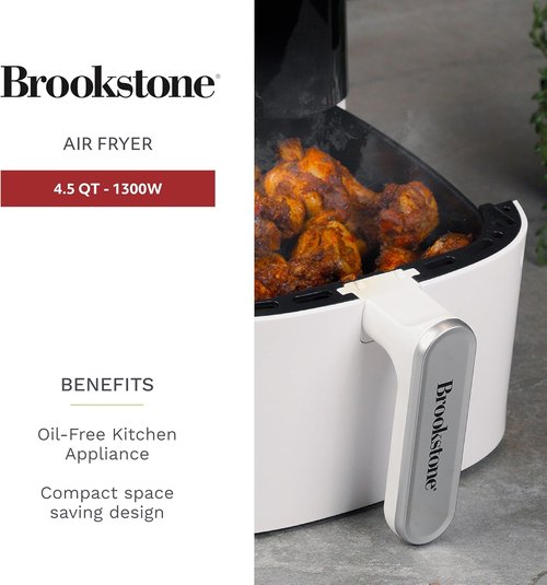 Brookstone Air Fryer - 4.5 Qt, 1300W Oil-Free Kitchen Appliance with LED Display & 8 Cooking Presets