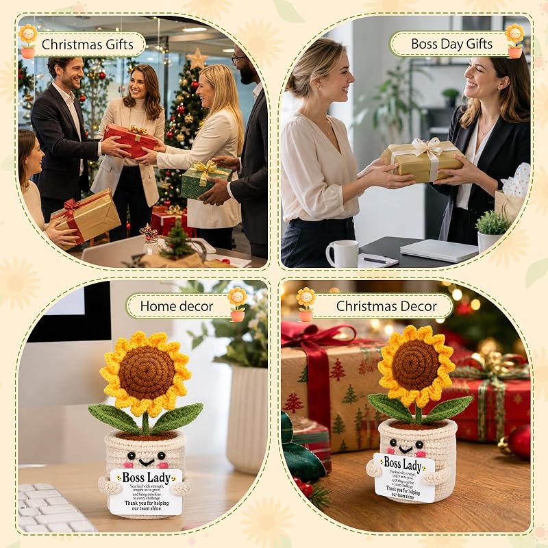 Boss Lady Sunflower Crochet Gift - Thank You Card Included (Variation: Boss_shine)