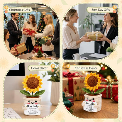 Boss Lady Sunflower Crochet Gift - Thank You Card Included (Variation: Boss_shine)