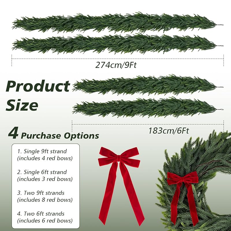 2-Pack 9ft Real Touch Norfolk Pine Garland with Butterfly Bows