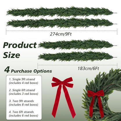 2-Pack 9ft Real Touch Norfolk Pine Garland with Butterfly Bows