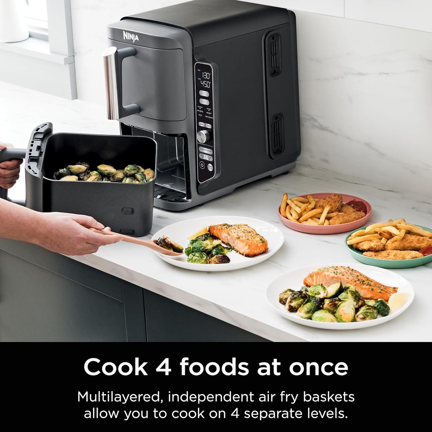 Ninja Air Fryer - 10QT Double Stack XL 2-Basket | Cooks Whole Chicken & Feeds 8 People - Grey SL401