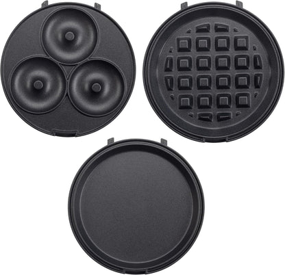Mini Breakfast Maker by [Brand Name] - 3-in-1 Waffle, Donut, Pancake & Egg Cooker - Compact Nonstick Electric Appliance with Interchangeable Plates