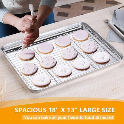 Homikit Baking Half Sheet - Stainless Steel Cookie Sheet with Rack | 18" x 13" Nonstick Oven Tray
