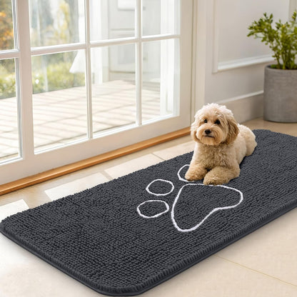 OLANLY Dog Door Mat - Absorbent Non-Slip Mud Mat for Paws | 47x20 Dark Grey Chenille Design