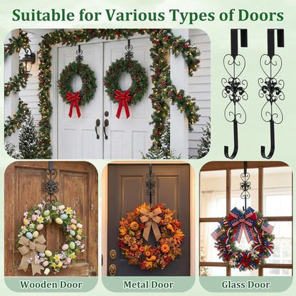 **Regine Switzerland Heavy-Duty Metal Wreath Hangers - Elegant 15.5-Inch Door Hooks for Indoor/Outdoor Decor (Black)**