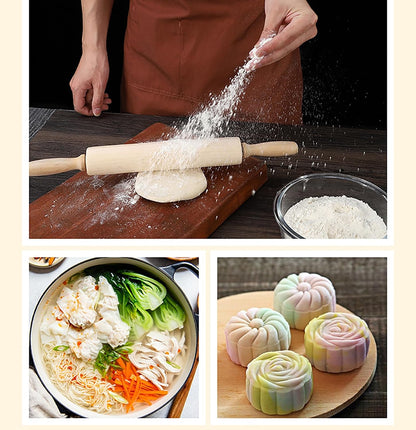 Skiennix 13.8 Inch Wooden Rolling Pin - Perfect for Kneading Dough for Bread, Pizza, Cookies & Noodles