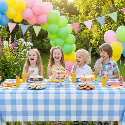 Skiennix Blue Gingham Tablecloths - 3 Pack Disposable Scalloped Design | 54 x 108 Inch for Events