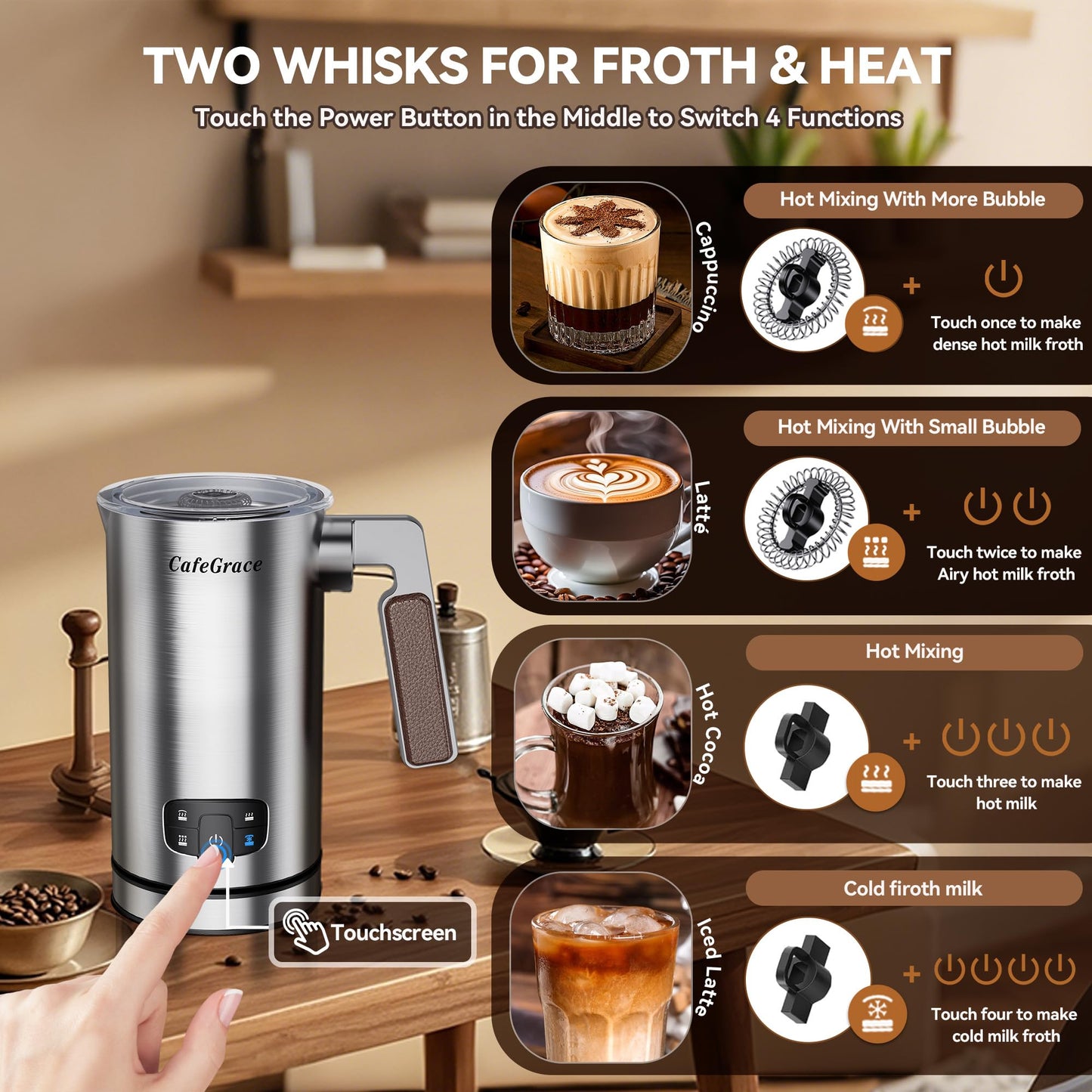 Milk Frother, 4-in-1 Milk Frother and Steamer, Electric Milk Steamer with Keep Warm Function, Automatic Warm and Cold Foam Maker for Coffee, Latte, Hot Chocolate, Macchiato, Cappuccinos