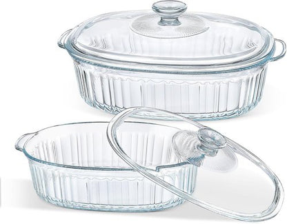 MCIRCO Glass Casserole Baking Dish Set - 4-Piece with Lids, 1.9 Qt & 3 Qt Sizes