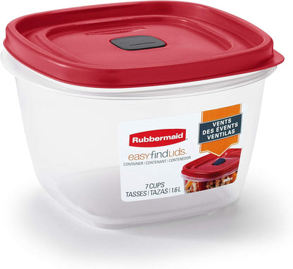 Rubbermaid Easy Find Food Storage Containers - 7-Cup Capacity with Vented Lid - Red