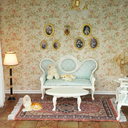 iLAND 1/12 Scale Dollhouse Accessories - 7 Miniature Frames with 14 Pictures | Classic Golden Décor