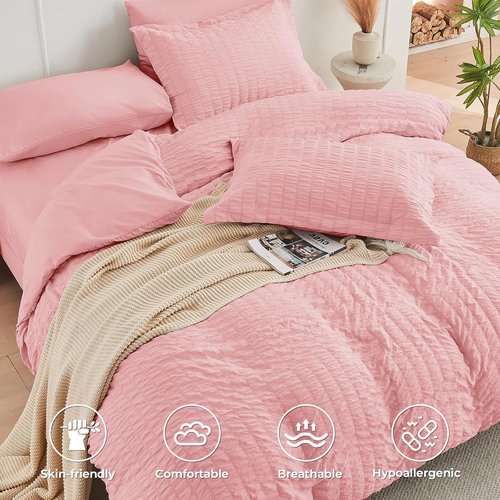 HYMOKEGE Rose Pink California King Comforter Set - 7-Piece Luxury Bedding Set for All Seasons