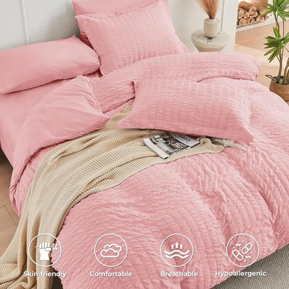HYMOKEGE Rose Pink California King Comforter Set - 7-Piece Luxury Bedding Set for All Seasons