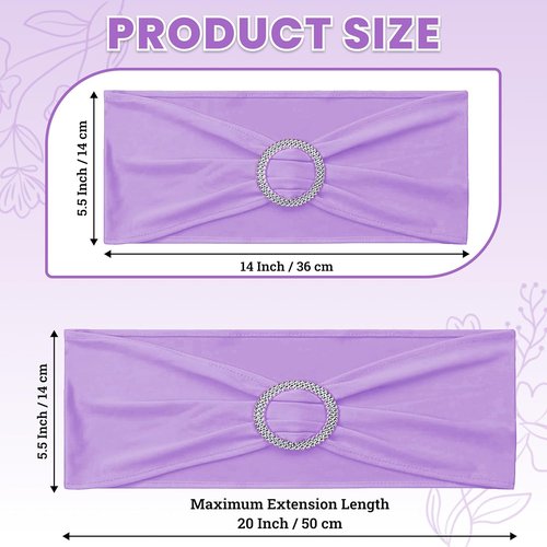 MDS Spandex Chair Sashes - Pack of 200 Elastic Stretch Bows with Buckle Slider | Lavender