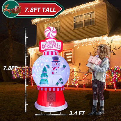 7.8FT Christmas Inflatable Snow Globe Decor with Rotating Lights - Outdoor