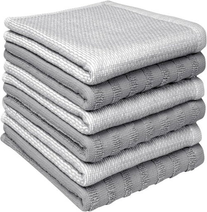 Bumble Premium Dish Cloths - Highly Absorbent 100% Natural Cotton | 13"x13" | 6 Pack - Soft Grey Terry Set