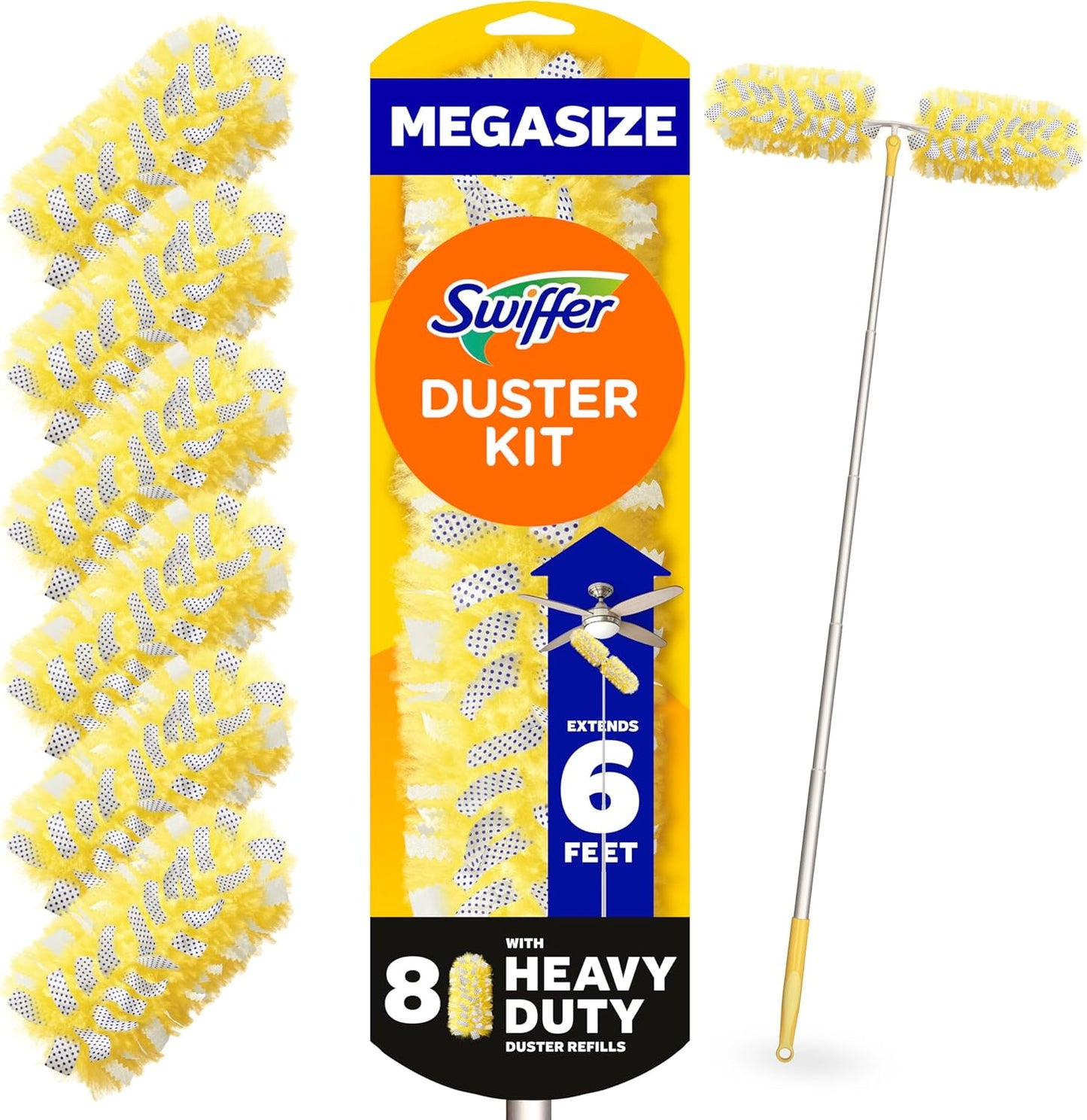Swiffer Duster Kit - Heavy Duty Starter Kit with 8 Refills & 6 ft Extendable Handle