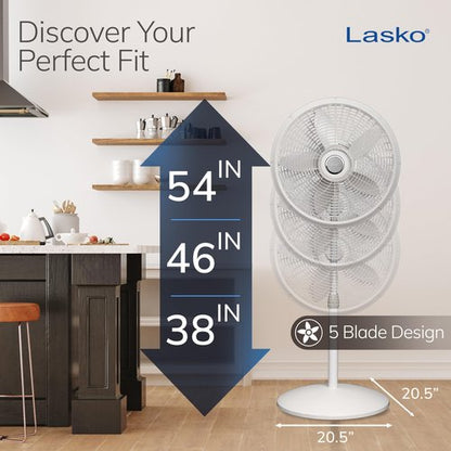 Lasko Oscillating Pedestal Fan - Lasko Fan with Adjustable Height and 3 Cooling Speeds, Portable, 18", White, 1820