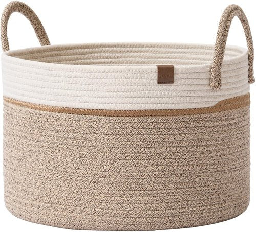 LA JOLIE MUSE Woven Rope Storage Basket - Tall Cotton Laundry Hamper for Toys & Nursery Essentials