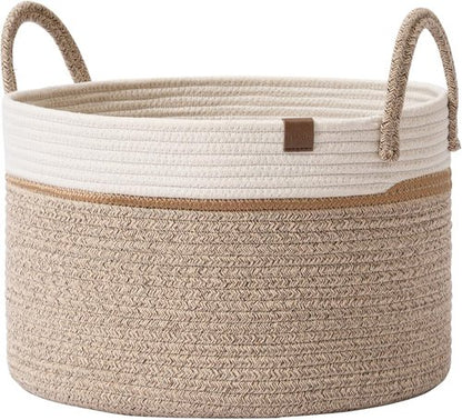 LA JOLIE MUSE Woven Rope Storage Basket - Tall Cotton Laundry Hamper for Toys & Nursery Essentials
