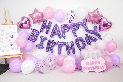 Regine Switzerland Pink & Purple Birthday Decorations - Balloons, Banner & Confetti Set for Parties
