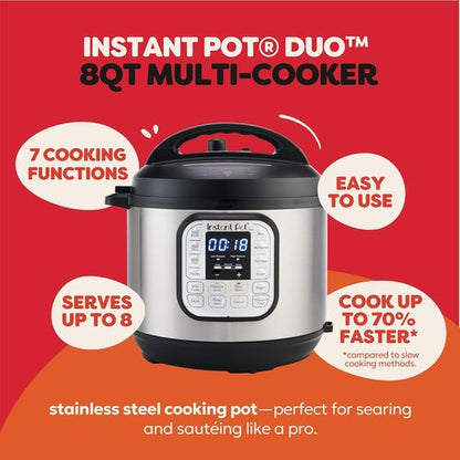 Instant Pot Duo 7-in-1 Electric Pressure Cooker - 8 Quart Stainless Steel with 800+ Recipes App