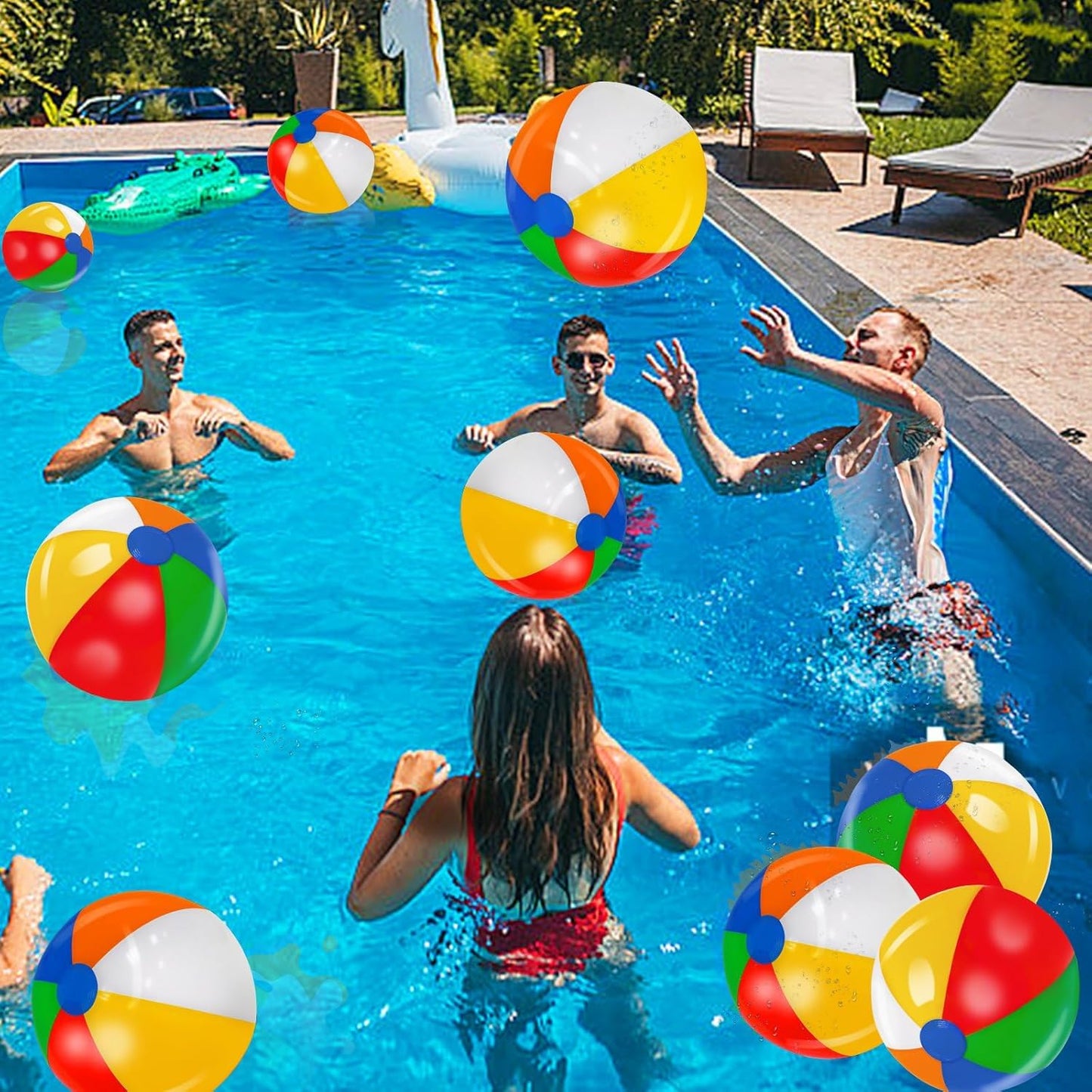 Rainbow Beach Balls - 28 Pack Inflatable Pool Toys for Kids | Perfect for Summer Parties & Luau Decor