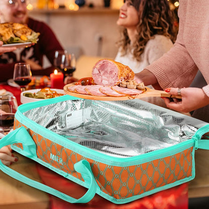 MIER Insulated Casserole Carrier - Thermal Food Bag for Hot or Cold Dishes | Fits 9"x13" Baking Dish, Orange