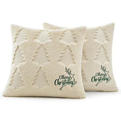 MIULEE 20x20 Inch Christmas Pillow Covers Set of 2 — Beige & Green with Tree & Reindeer Pattern (Variation: Beige and Green+20" x 20" (Pack of 2))