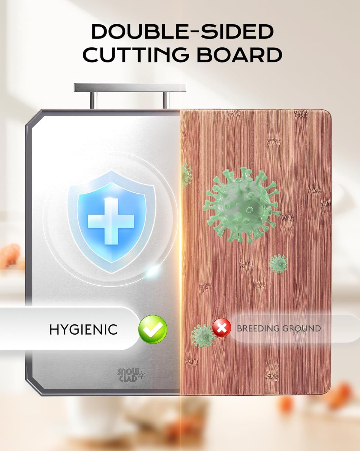 SNOWCLAD Stainless Steel Cutting Board - Double-Sided Kitchen Board | 16x11 Inch, Non-Toxic & Dishwasher Safe