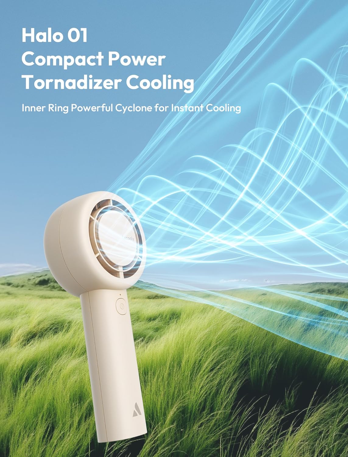 Aecooly Portable Handheld Turbo Fan - 5 Speed USB Rechargeable Mini Cooling Fan | 16H Max Cooling Time - Beige