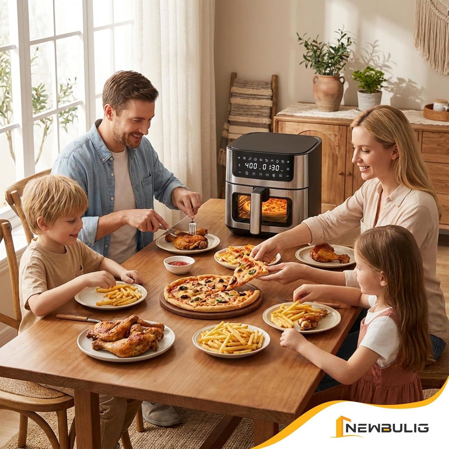 NEWBULIG Air Fryer 6.34QT - Fast Heating Air Fryer with Visible Window & Nonstick Basket | 8-in-1 Cooking Presets, Black