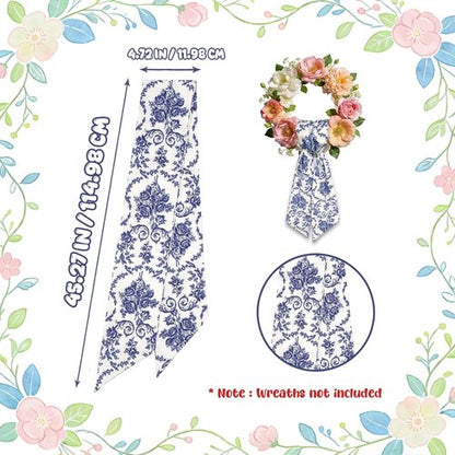 AZYM Wreath Sash Set - Beautiful Blue Flower Ribbon for Front Door & Indoor/Outdoor Decor