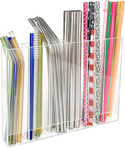 Skiennix 9.6” Large Acrylic Straw Holder - 6 Compartment Tumbler Organizer | Easy to Clean & Mount