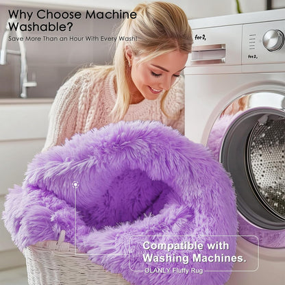 OLANLY Machine Washable Runner Rugs - Soft Fluffy Shaggy Carpet for Bedroom & Hallway | Purple 2x4 ft