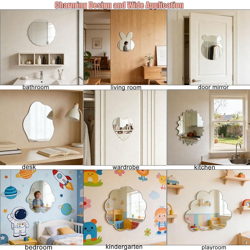 Round Wavy Acrylic Non-Glass Safety Wall Mirror for Kids Room