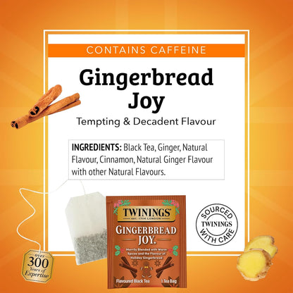 Twinings Gingerbread Joy Black Tea - Caffeinated Ginger & Cinnamon Flavor | 20 Individually Wrapped Teabags