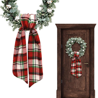 Red Plaid Burlap Wreath Sash for Front Door - Holiday Christmas Ribbon Accessory (Variation: Red Plaid)