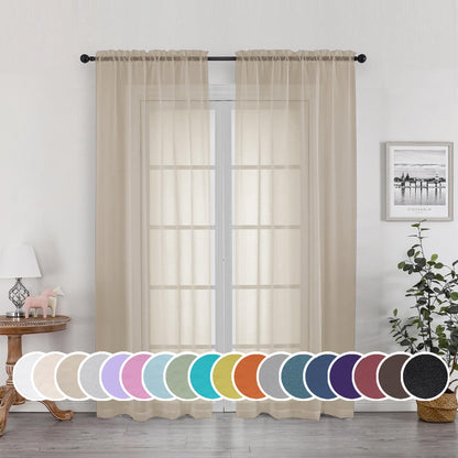 OWENIE Sheer Curtains 72 Inches Long for Bedroom Living Room, Rod Pocket Fimly Solid French Door Curtains Set of 2, Elegant Taupe Voile Curtains Panels Window Treatments, 42" Width