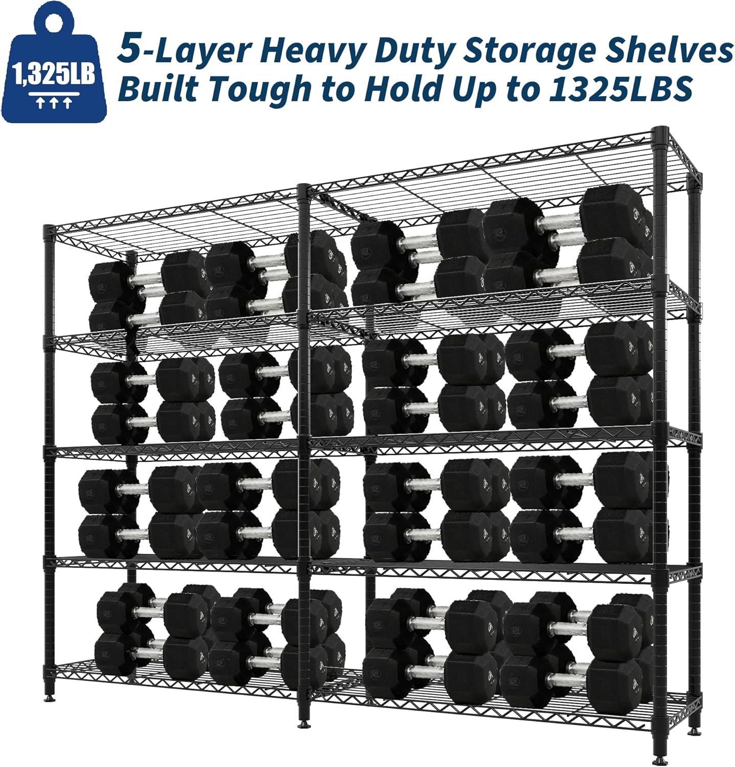 Regine Switzerland 5-Tier Metal Storage Shelving Unit - Heavy Duty L-Shaped Kitchen Shelves | 70.5" H x 59" W