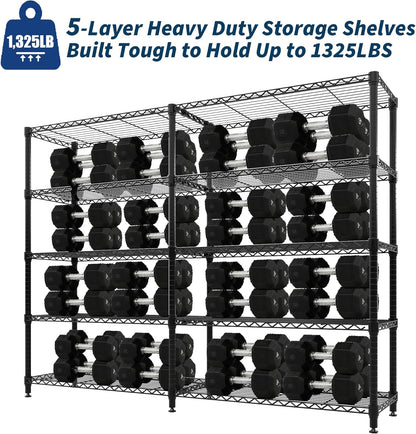 Regine Switzerland 5-Tier Metal Storage Shelving Unit - Heavy Duty L-Shaped Kitchen Shelves | 70.5" H x 59" W