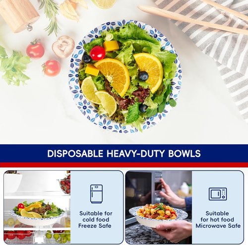 JOLLY CHEF 20 oz Heavy Duty Paper Bowls - 160 Count Soak Proof Disposable Bowls for Meals